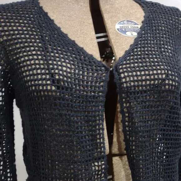 VENEZIA JEANS CLOTHING CROCHET RAMIE COTTON CARDIGAN EYE AND HOOK CLOSURE 18/20 - Picture 2 of 13